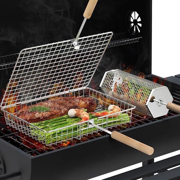 Grill Basket Set with Removable Wooden Handle