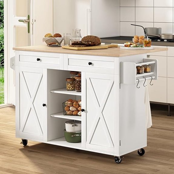HLR Rolling Kitchen Island with Drop Leaf & Storage