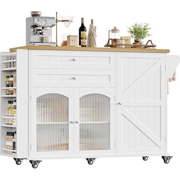 FINETONES Rolling Kitchen Island with Storage and Drop Leaf