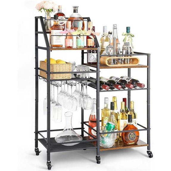 VINAEMO Rolling Bar Cart with Wine Glass Holder