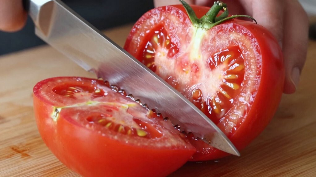 serrated knives gently grip