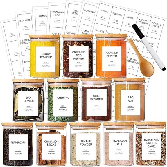 12 Pcs Glass Spice Jars with Labels and Lids