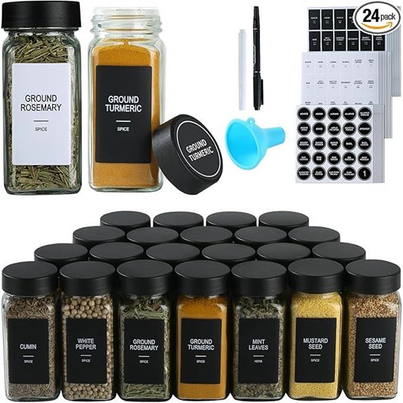 24 Glass Spice Jars with Labels Set