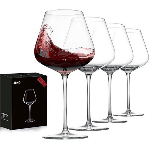 JBHO Set of 4 Italian Style Burgundy Wine Glasses