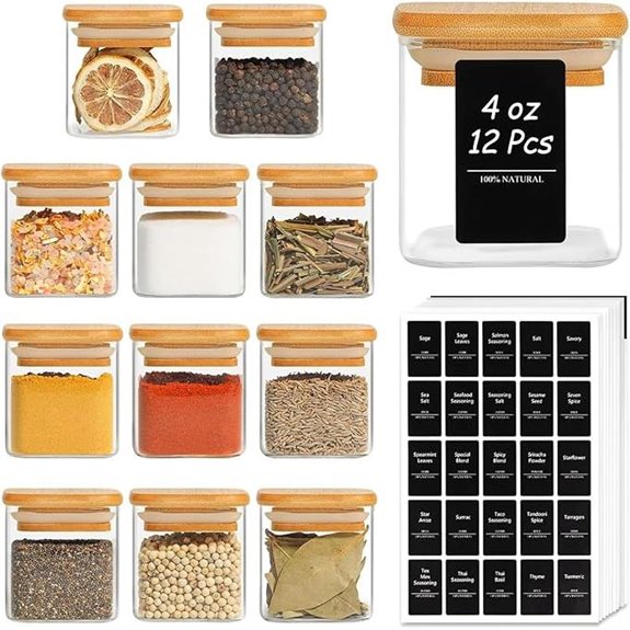 ComSaf 12Pcs Glass Spice Jars with Bamboo Lids