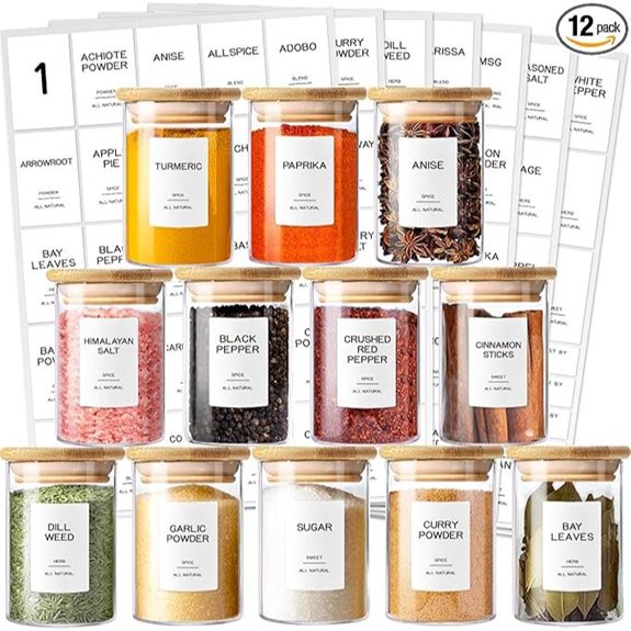 12 Pcs Glass Spice Jars with Bamboo Lids
