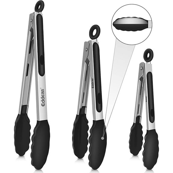 Silicone-Tipped Kitchen Tongs Set (3 Pcs 7-12 Inch)