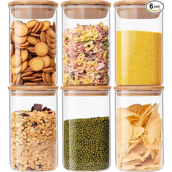 Glass Food Storage Jars Set of 6 with Bamboo Lids
