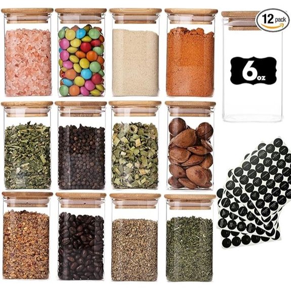 12-Pack 6oz Glass Spice Jars with Bamboo Lids