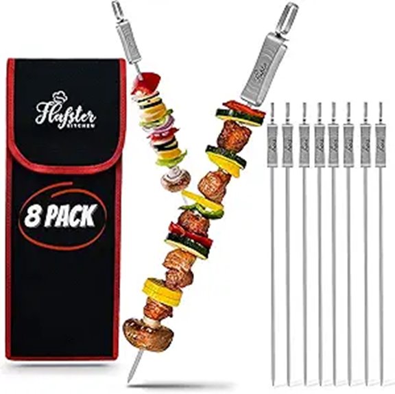FLAFSTER Kitchen BBQ Skewers 6 Stainless Steel Kabob Sticks