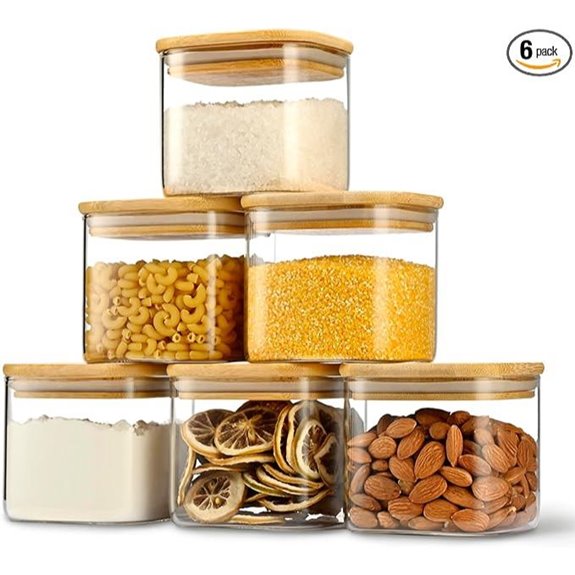 Square Spice Containers Set of 6 with Bamboo Lids