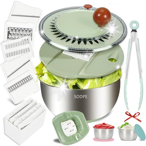 Stainless Steel Salad Spinner with Blades and Saucers