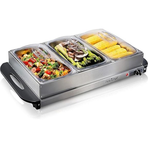 Nutrichef Stainless Steel Buffet Warmer with 3 Trays