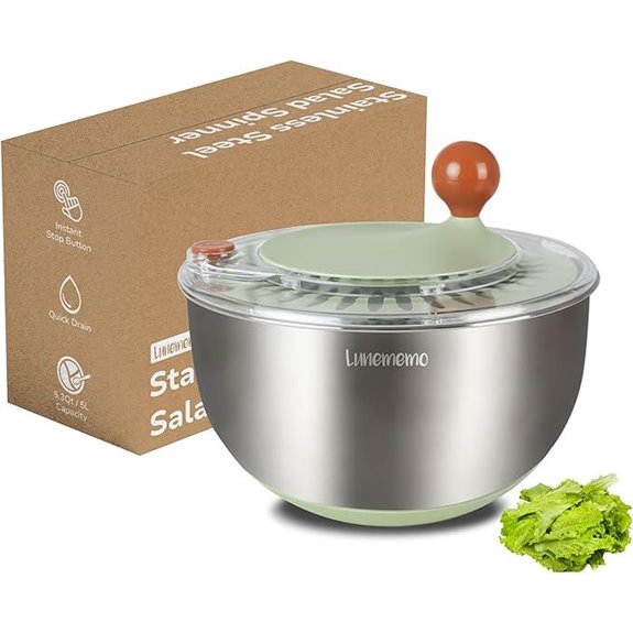 Stainless Steel Salad Spinner with Drain and Stop Button