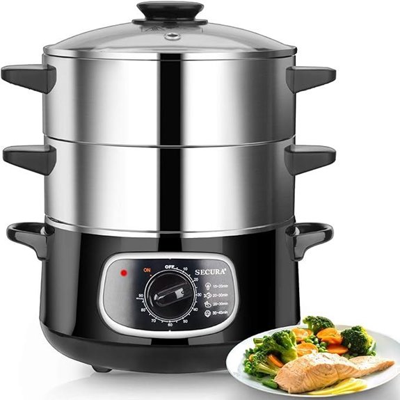 Secura 2-Stack Stainless Steel Food Steamer with Timer