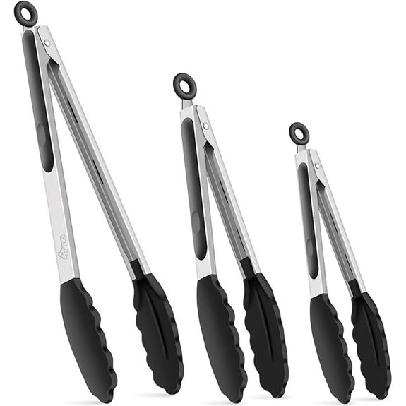 HOTEC Stainless Steel Locking Kitchen Tongs (Set of 3)