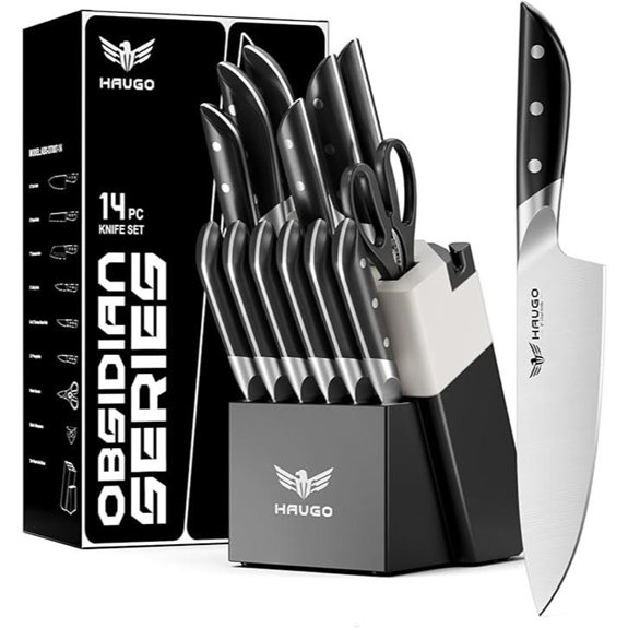 Haugo 14-Piece Stainless Steel Knife Set with Block
