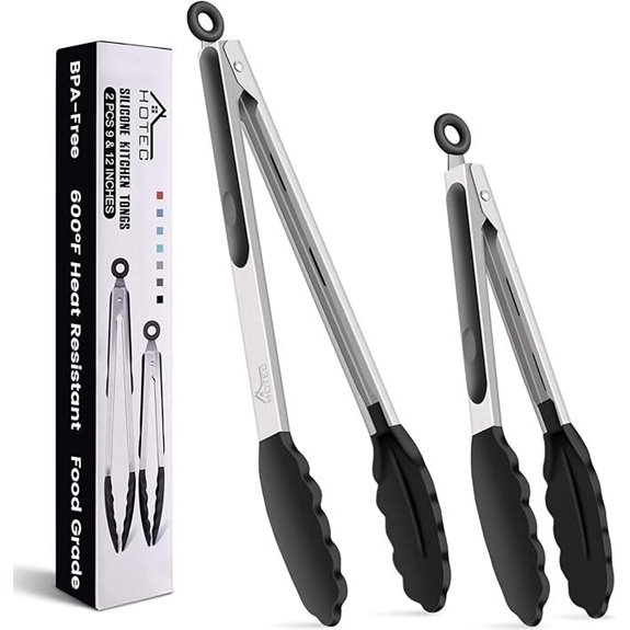 HOTEC Stainless Steel Locking Kitchen Tongs Set (2)