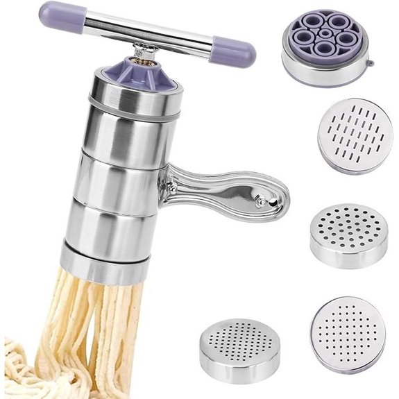 Manual Stainless Steel Pasta Maker with 5 Dies