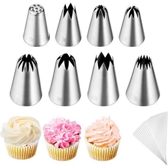8Pcs Stainless Steel Piping Tips & Pastry Bags Set