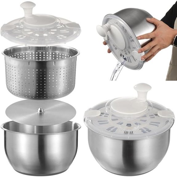 Large Stainless Steel Salad Spinner with Locking Lid
