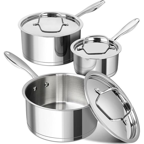 Michelangelo Stainless Steel Saucepan Set (1QT-3QT)