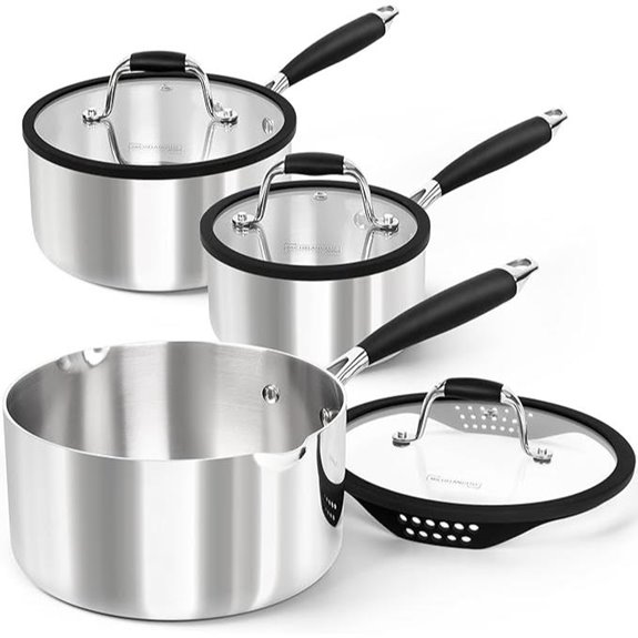 Michelangelo Stainless Steel Saucepan Set with Strainer Lid
