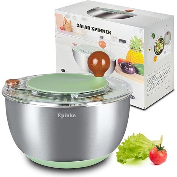 Stainless Steel Salad Spinner with Drain and Stop Button