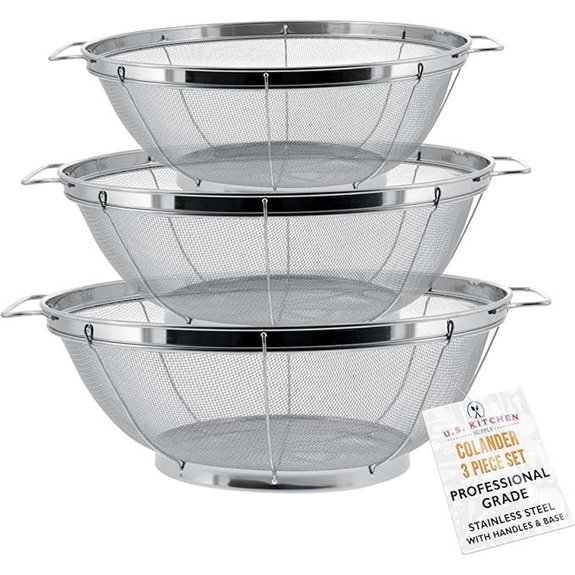 U.S. Kitchen Supply Set of 3 Stainless Steel Strainers