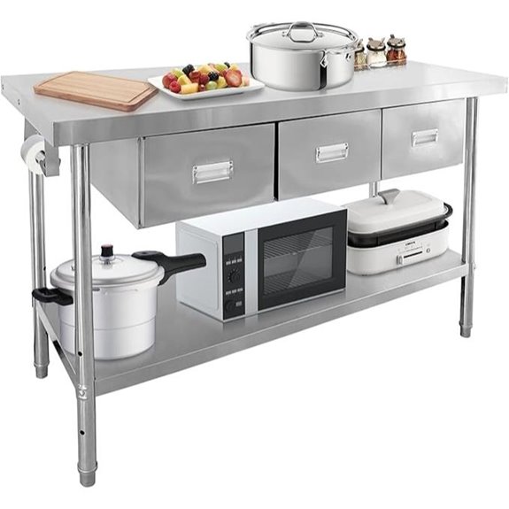 Stainless Steel Prep Table with Drawers and Shelf
