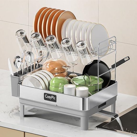 2-Tier Stainless Steel Dish Drying Rack with Drainage