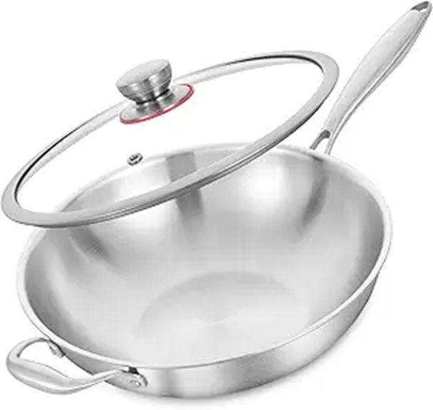 LOLYKITCH 13-Inch Stainless Steel Wok with Lid