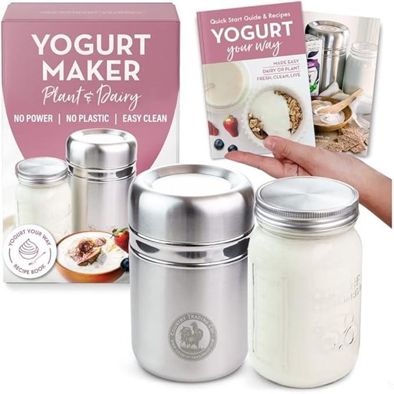 Stainless Steel Yogurt Maker with Glass Jar and Recipes