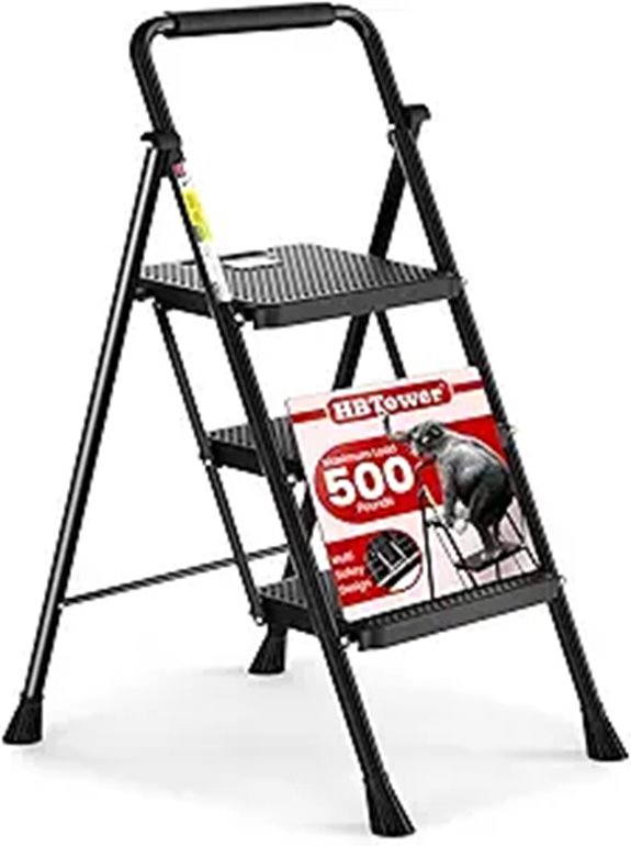 HBTower Folding Steel Step Ladder with Handrail