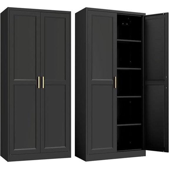 Tall Black Metal Pantry Cabinet with Shelves
