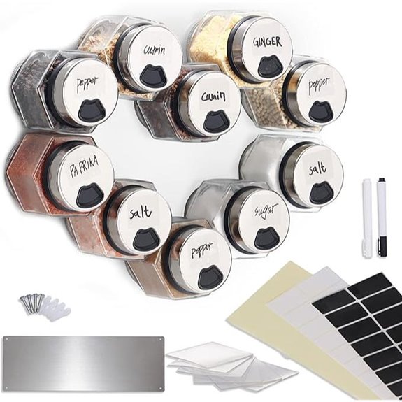 10 pcs 5oz Hexagon Magnetic Spice Jars Set