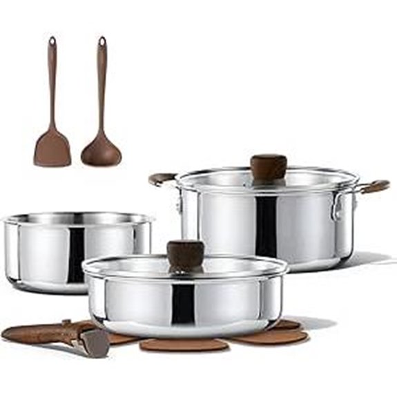 CAROTE 10pcs Stainless Steel Cookware Set