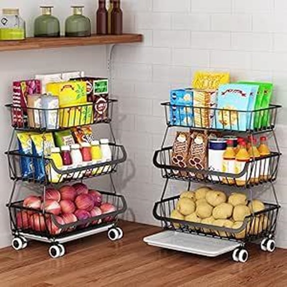 3-Tier Rolling Pantry Storage Cart with Baskets