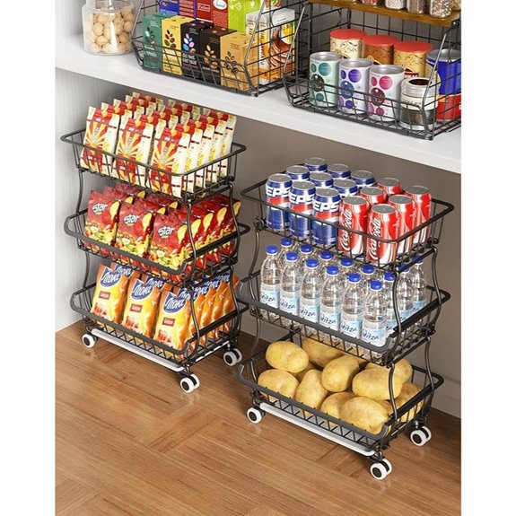 3-Tier Rolling Pantry Organizer with Baskets