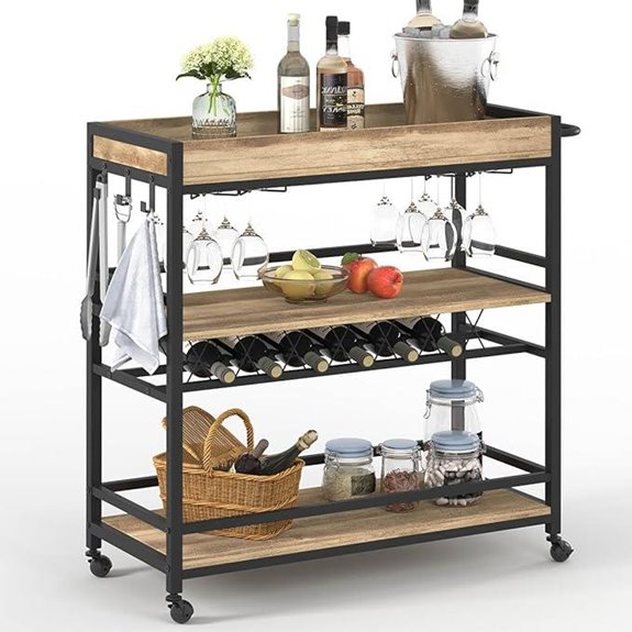 BON AUGURE 3-Tier Rolling Bar Cart