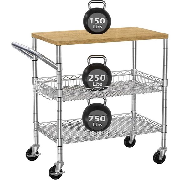 3-Tier Rolling Kitchen Cart with Storage and Wheels