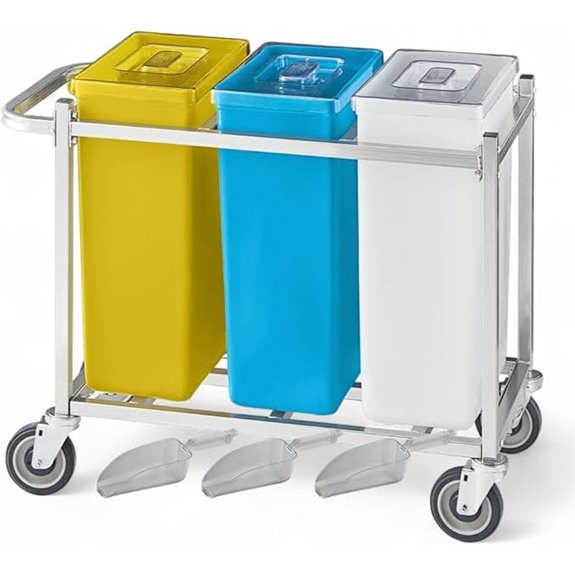 Triple Ingredient Bin with Scoops on Casters