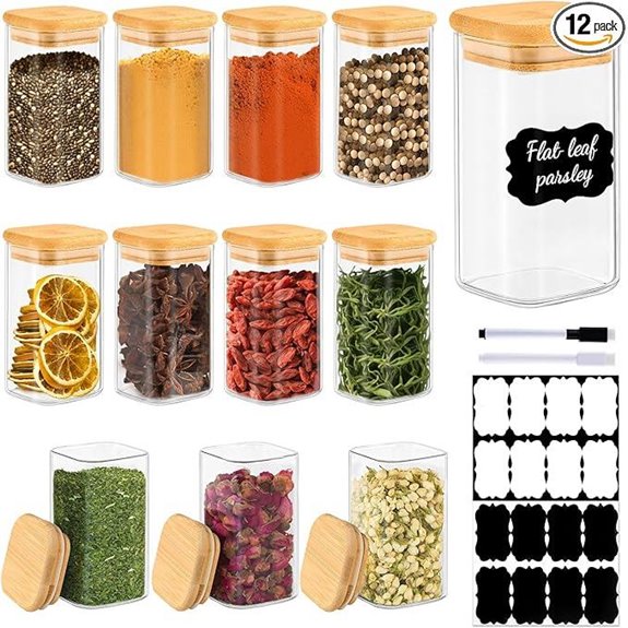 12 Pack Square Glass Spice Jars with Lids