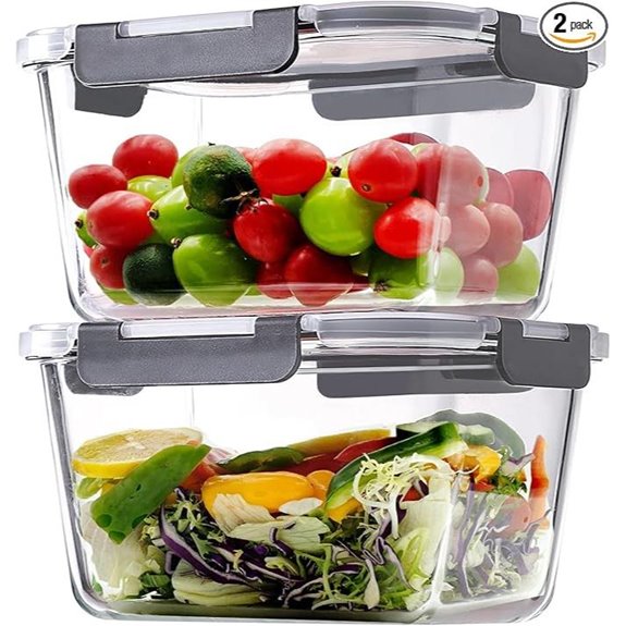 2 Pack Large Airtight Glass Food Storage Containers