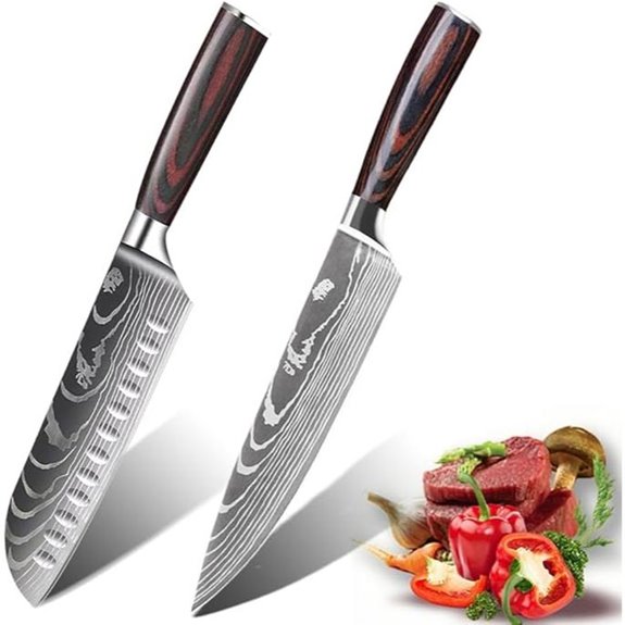 Kitchen Knife Set 2 Pcs Chef Santoku with Pakkawood Handles