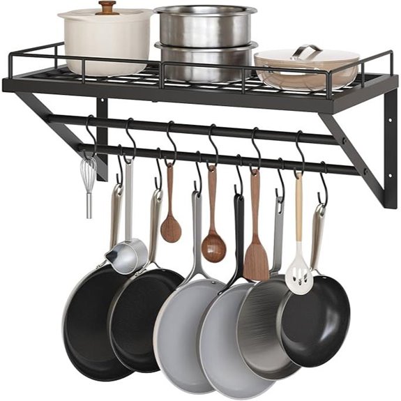 Wall Mounted Pot Rack with 12 Hooks for Kitchen
