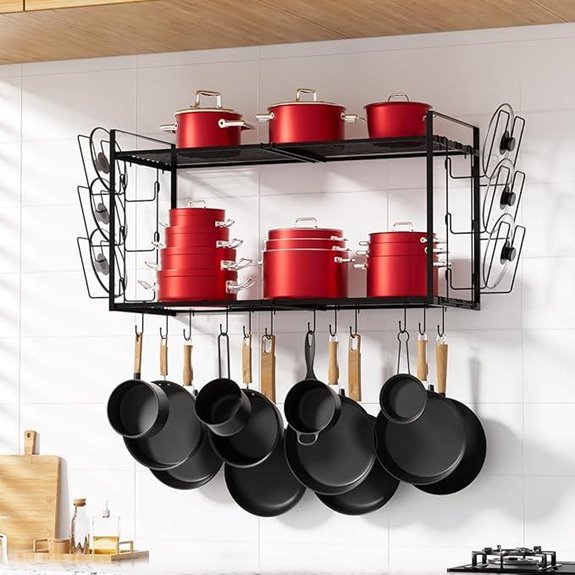 31-Inch Wall-Mounted Pot Rack with Hooks and Holders