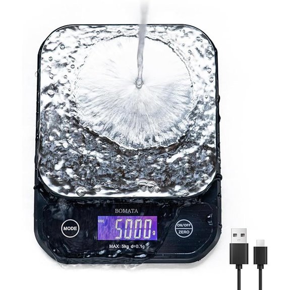 BOMATA Waterproof Digital Kitchen Scale 5kg USB Rechargeable