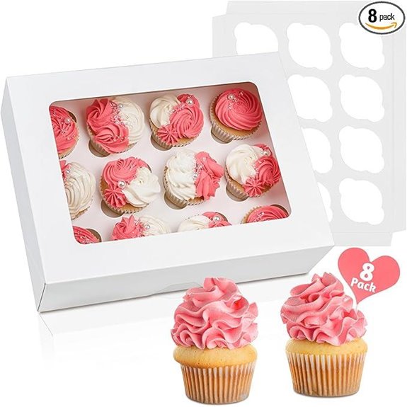 12-Pack Auto-Popup White Cupcake Boxes with Window