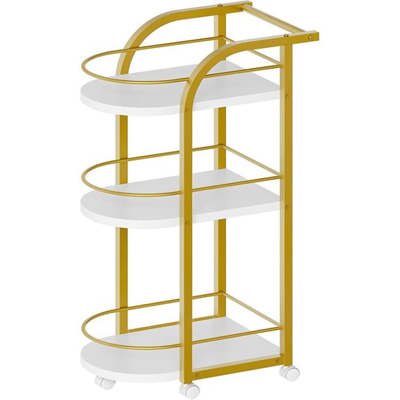 3-Tier White & Gold Bar Cart with Wheels